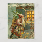 Oude Eerste Kerstman in sneeuw met cadeaus Feestdagenkaart (Voorkant)