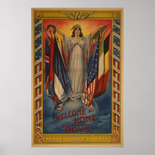 Oude Eerste Wereldoorlog Poster Vrede Recht Vrijhe (Voorkant)