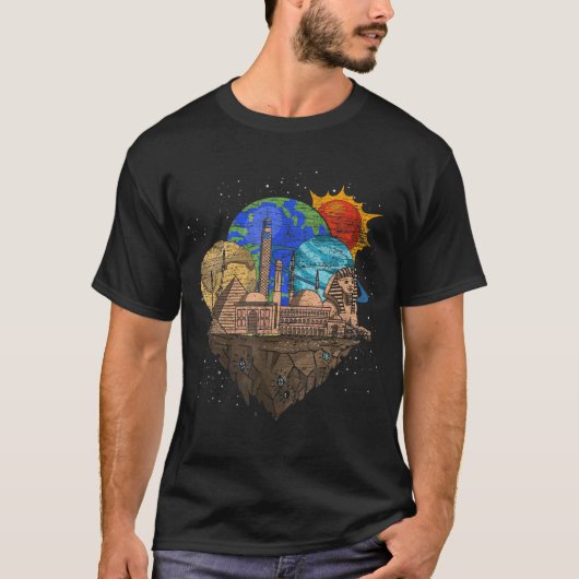 Oude Egypte Egyptische Sphinx planeten buitenruimt T-shirt (Voorkant)