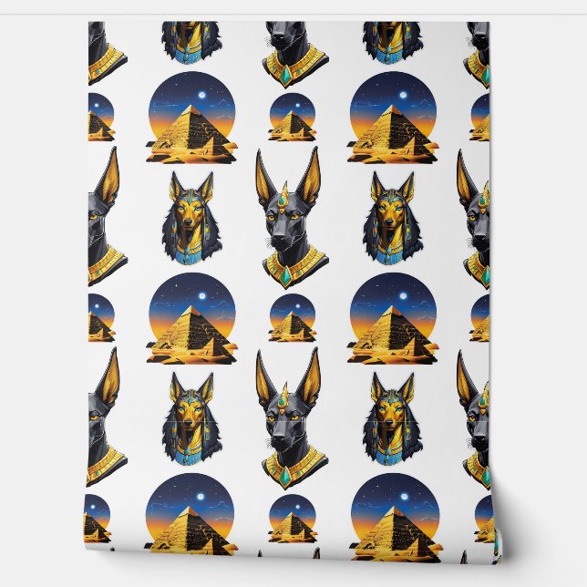 Oude Egypte Piramide Anubis Patroon Ontwerp Behang (Afrollen)