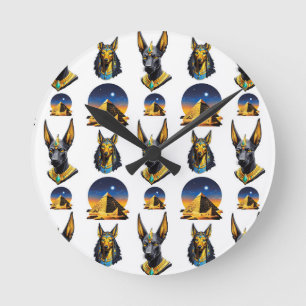 Oude Egypte Piramide Anubis Patroon Ontwerp Ronde Klok