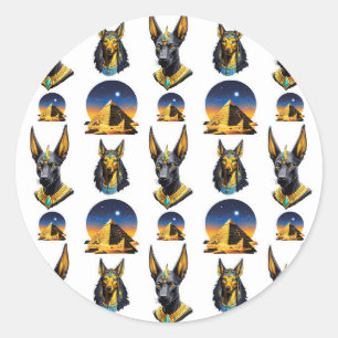 Oude Egypte Piramide Anubis Patroon Ontwerp Ronde Sticker