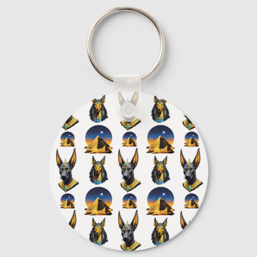 Oude Egypte Piramide Anubis Patroon Ontwerp Sleutelhanger (Voorkant)
