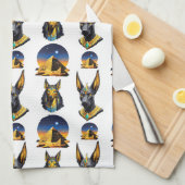 Oude Egypte Piramide Anubis Patroon Ontwerp Theedoek (Quarter Fold)