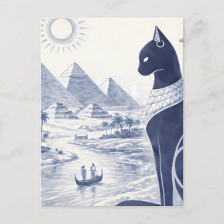 Oude Egyptische Bastet Kat en Blauwe Piramides Briefkaart