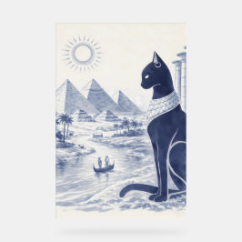 Oude Egyptische Bastet Kat en Piramides Blauw Acryl Bord