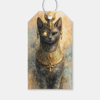 Oude Egyptische Bastet Kattengodin Aquarel Kunst Cadeaulabel