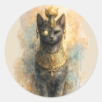 Oude Egyptische Bastet Kattengodin Aquarel Kunst Ronde Sticker