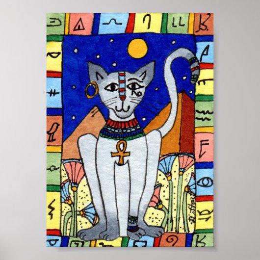 Oude Egyptische Cat Mini Folk Art Poster (Voorkant)