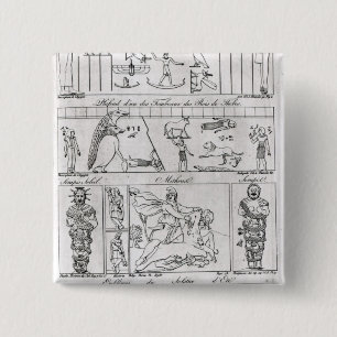 Oude Egyptische en Perzische Vierkante Button 5,1 Cm