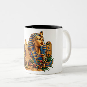 Oude Egyptische Farao Piramides Sfinx Ankh Tweekleurige Koffiemok