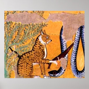 Oude Egyptische fresco met een kat Poster