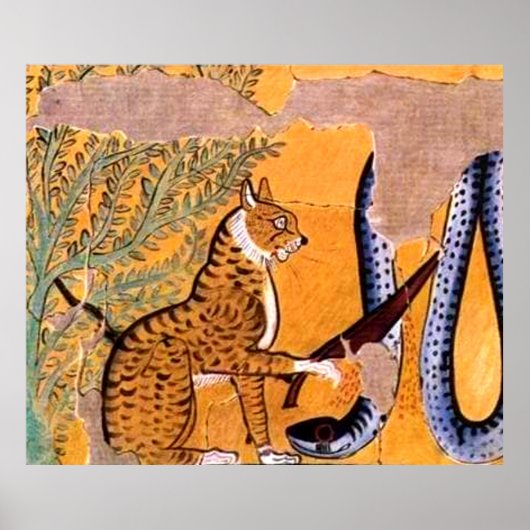 Oude Egyptische fresco met een kat Poster (Voorkant)