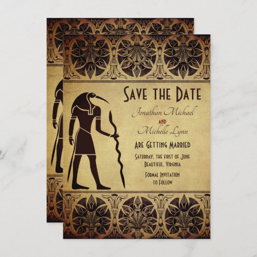 Oude Egyptische God Thoth gouden bruiloft Save The Date (Voorkant / Achterkant)