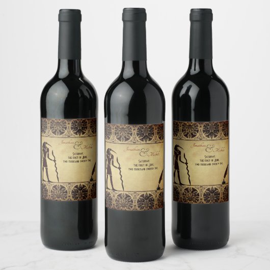 Oude Egyptische God Thoth, Quill en inkt bruiloft Wijn Etiket (Flessen)