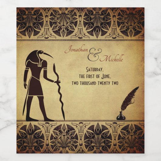 Oude Egyptische God Thoth, Quill en inkt bruiloft Wijn Etiket (Enkel label)