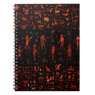 Oude Egyptische goden en hiërogliefen - Rode marm Notitieboek