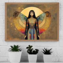 Oude Egyptische godin Isis Rainbow Gold Art Poster