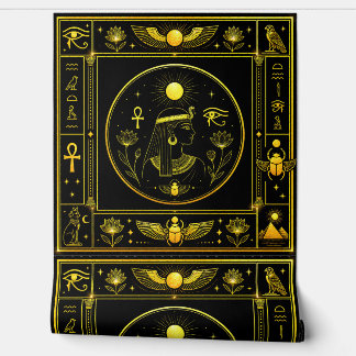 Oude Egyptische Godin Zwart Goud Heilige Symbolen Behang