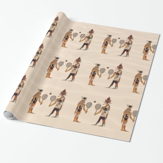 Oude Egyptische gods Tennis Funny Wrapping Paper Cadeaupapier (Uitgerold)