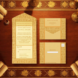 Oude Egyptische Hiëroglief Motieven Huwelijksfolie All In One Uitnodiging