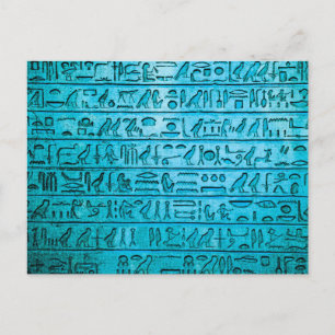 Oude Egyptische hiërogliefen blauw Briefkaart