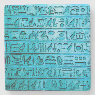 Oude Egyptische Hiërogliefen Blauw Stenen Onderzetter