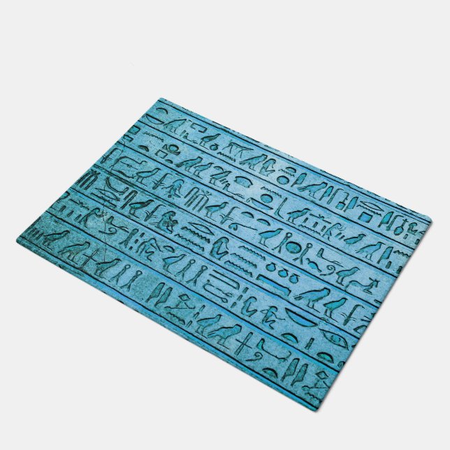 Oude Egyptische hiërogliefen Blauwe deurmat (Schuin)