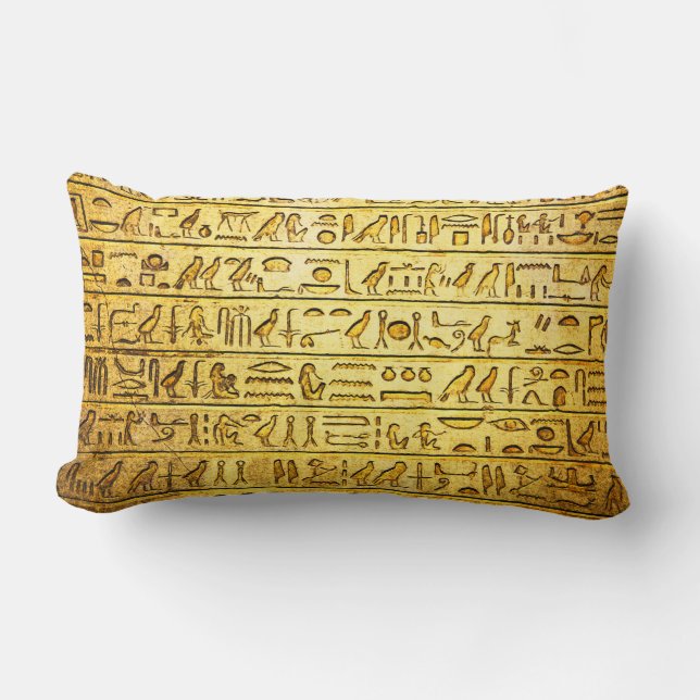 Oude Egyptische Hiërogliefen Geel Lumbar Kussen (Voorkant)