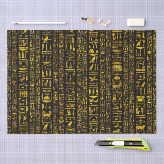 Oude Egyptische hiërogliefen goud zwart decoupage Tissuepapier (Craft)