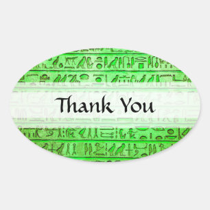 Oude Egyptische Hiërogliefen Groen Ovale Sticker