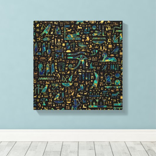 Oude Egyptische hiërogliefen Marmer en Gold Canvas Afdruk (Insitu (Houten vloer))