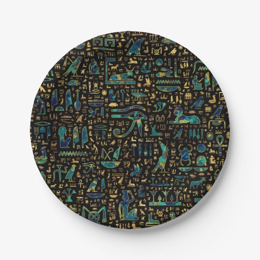 Oude Egyptische hiërogliefen Marmer en Gold Papieren Bordje (Voorkant)