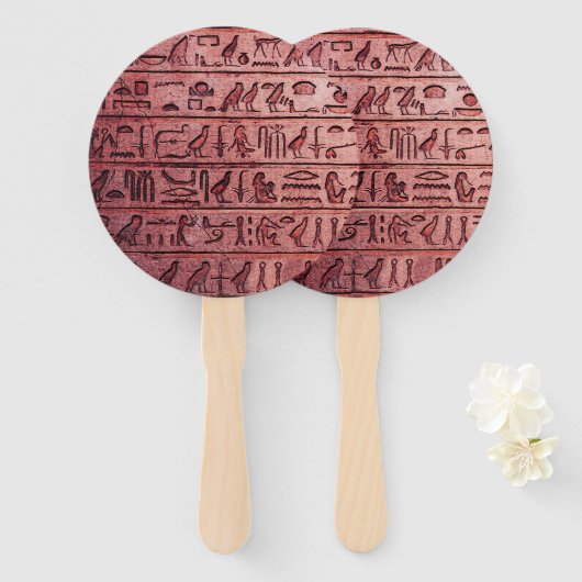 Oude Egyptische hiërogliefen Rood Ronde Hand Fan Handwaaier (Voorkant en achterkant)
