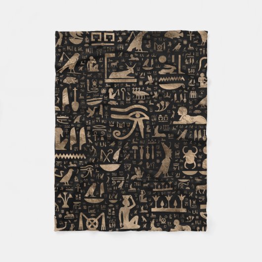 Oude Egyptische hiërogliefen - zwart en goud Fleece Deken (Voorkant)
