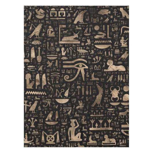 Oude Egyptische hiërogliefen - zwart en goud Tafelkleed (Voorkant)