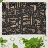 Oude Egyptische hiërogliefen - zwart en goud Theedoek (Gevouwen)