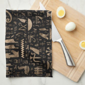 Oude Egyptische hiërogliefen - zwart en goud Theedoek (Quarter Fold)