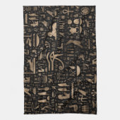 Oude Egyptische hiërogliefen - zwart en goud Theedoek (Verticaal)
