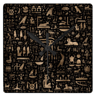 Oude Egyptische hiërogliefen - zwart en goud Vierkante Klok