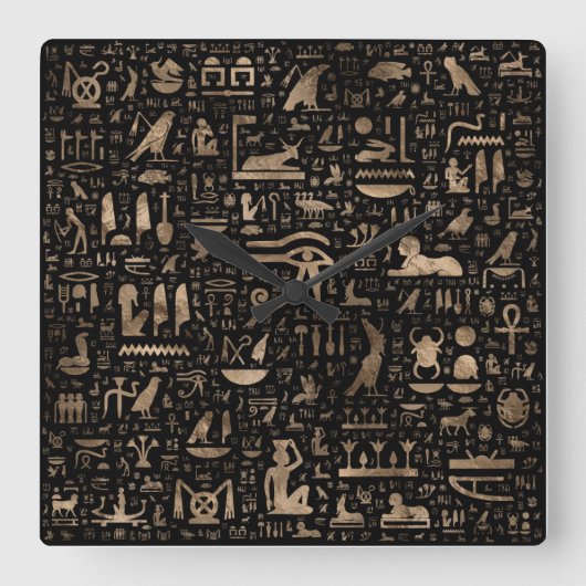 Oude Egyptische hiërogliefen - zwart en goud Vierkante Klok (Voorkant)