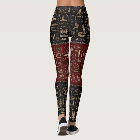 Oude Egyptische hiërogliefen - zwart rood leder Leggings (Achterkant)