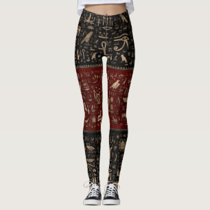 Oude Egyptische hiërogliefen - zwart rood leder Leggings
