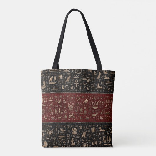 Oude Egyptische hiërogliefen - Zwart rood leer Tote Bag (Achterkant)