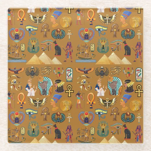 Oude Egyptische Hieroglyphic - Pattern Hieroglyphi Glazen Onderzetter (Voorkant)