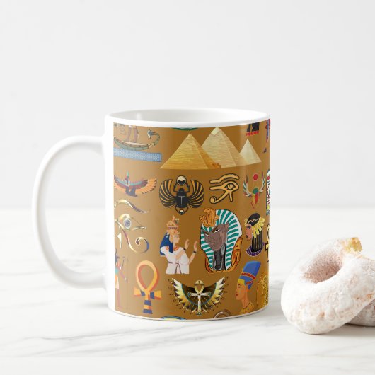 Oude Egyptische Hieroglyphic - Pattern Hieroglyphi Koffiemok (Met donut)