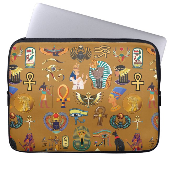 Oude Egyptische Hieroglyphic - Pattern Hieroglyphi Laptop Sleeve (Voorkant)