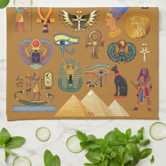 Oude Egyptische Hieroglyphic - Pattern Hieroglyphi Theedoek (Gevouwen)