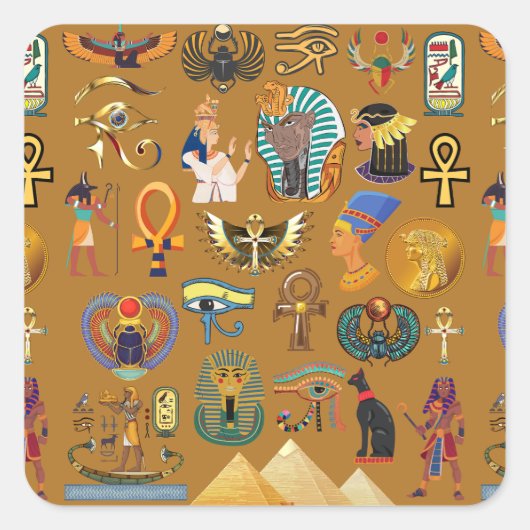 Oude Egyptische Hieroglyphic - Pattern Hieroglyphi Vierkante Sticker (Voorkant)