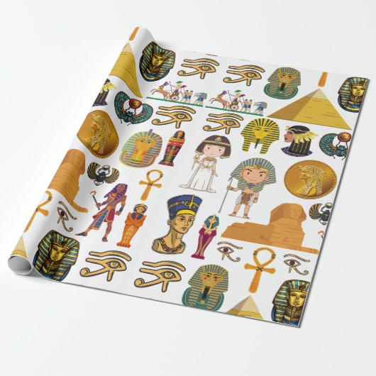 Oude Egyptische Hieroglyphic - Pattern Pharaoh Cadeaupapier (Uitgerold)